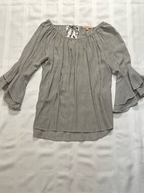 Gibson Latimer Striped Ruffle Sleeve Blouse Small